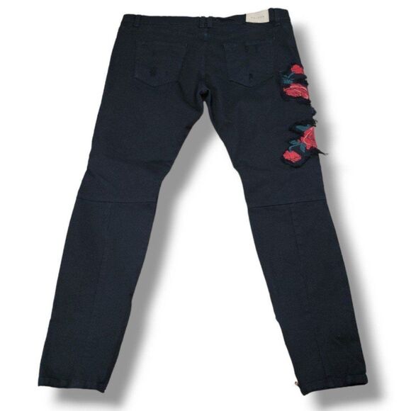 Golden Denim Jeans Size 42 W44"xL35" Embroidered Embroidery Distressed Ankle Zip - Picture 3 of 10